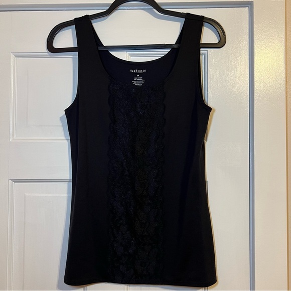 #89 VAN HEUSEN BLACK LACE TANK TOP MEDIUM - Picture 1 of 4